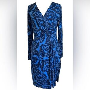 Boden Henrietta Blue and Black Paisley Long Sleeve Faux Wrap Dress